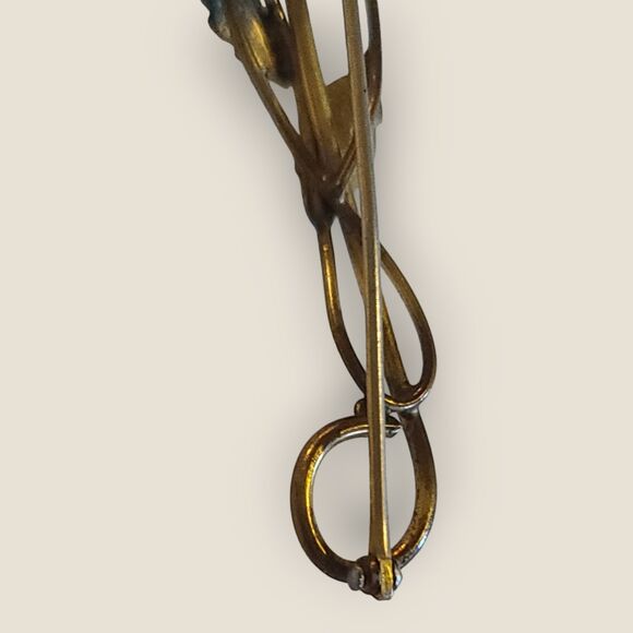 Vintage Antique Gold Metal Rose Flower Brooch Pin with Red Dimensional Bloom - Picture 8 of 11